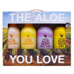 4-Pack Mix Forever Aloe Vera Gel mit vier verschiedenen Aloe-Getränken